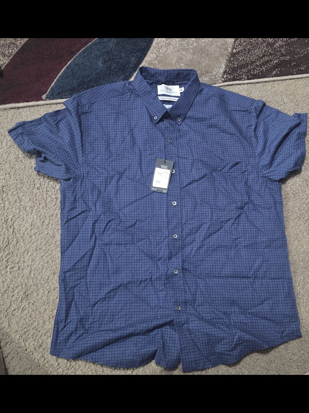 WRK The Reworked Shirt Navy Short-Sleeve Button-Down Shirt Brand New Mens Sz XL